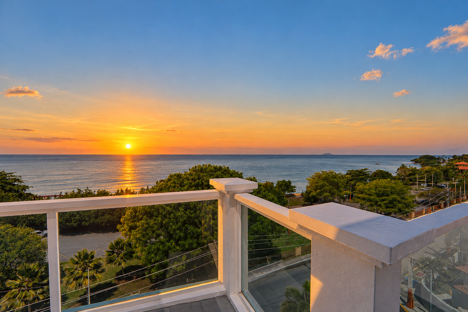 Sunset over the Caribbean from the penthouse balcony